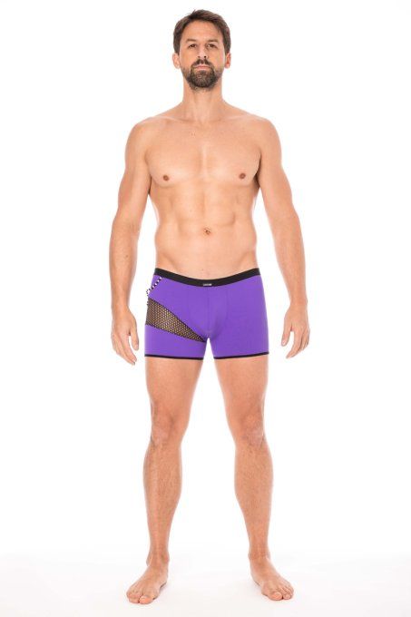 Boxer violet résille noire design coté